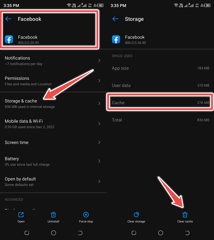 clear fb cache from phone