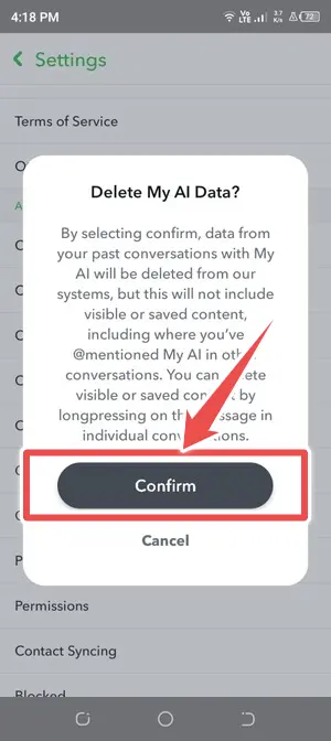 clear my ai data confirmation - get rid of my snapchat ai