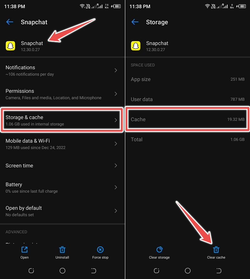 clear snapchat cache android 11