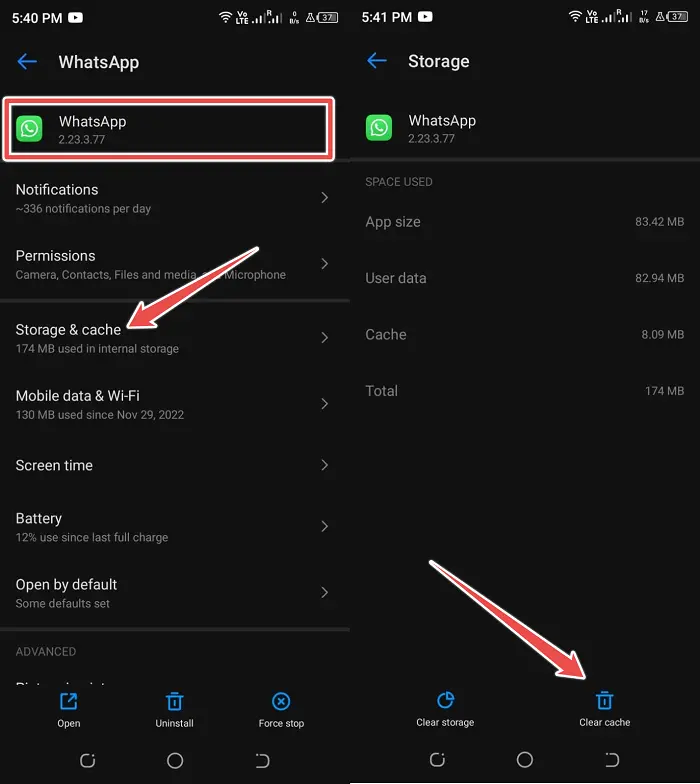 clear WhatsApp cache - whatsapp not receiving messages
