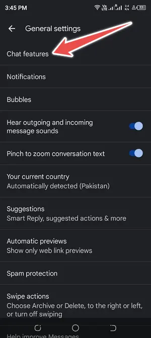 click features in messages settings (fix sent sms via server)