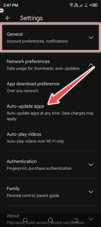 click on auto update apps in general - auto update apps android 13