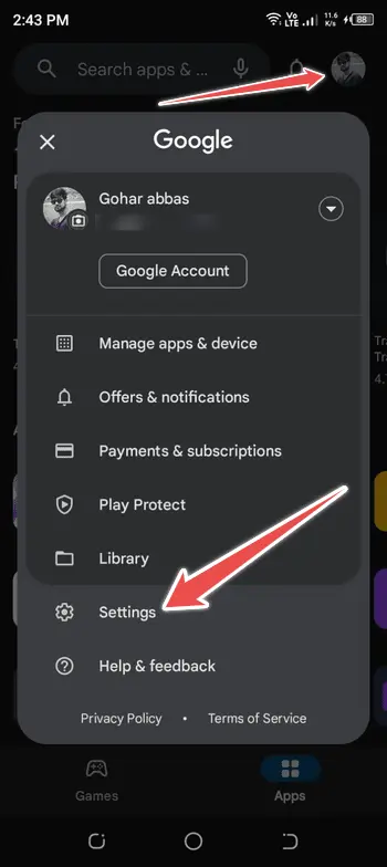 click on profile icon and go to playstore settings - automatic apps update android 13