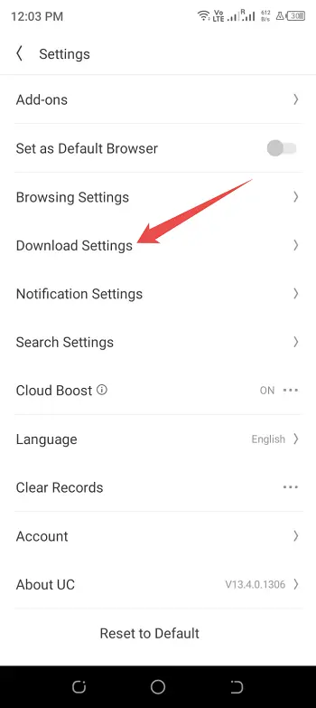 download settings in UC Browser