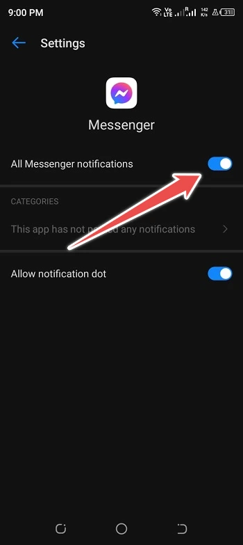 enable all notification on messenger - messenger bubble not showing