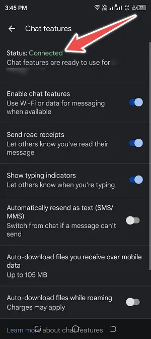 enable chat features connected (fix sent sms via server)