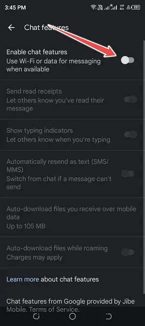 enable chat features (fix sent sms via server)