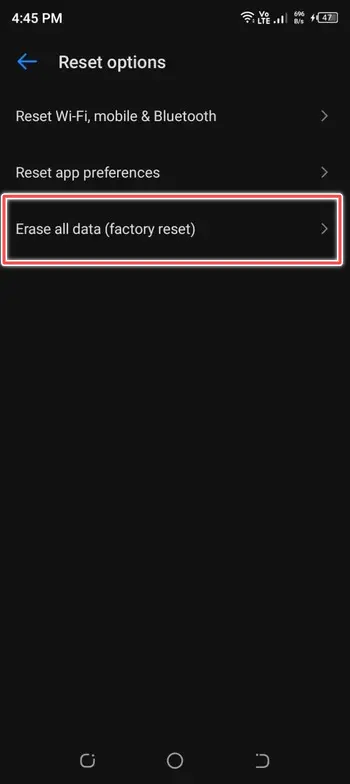 erase all data - factory reset phone without password