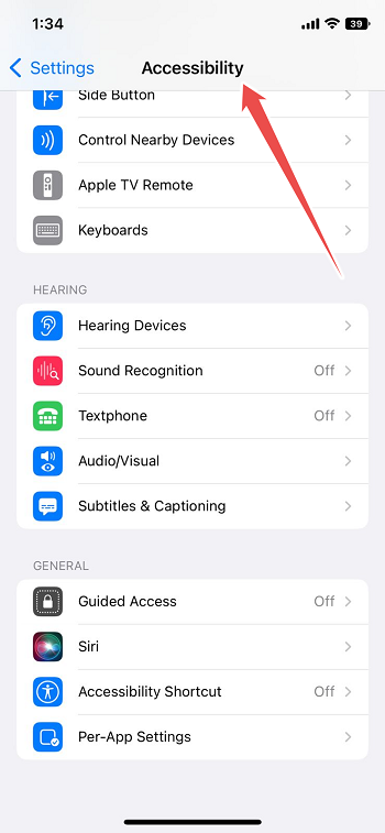 go to accessibility settings iphone