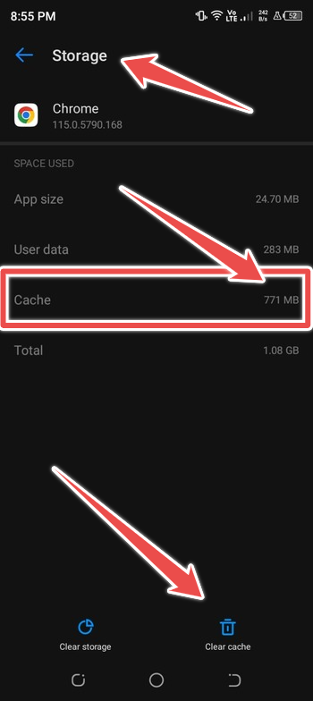 hit clear cache of chrome - wipe cache android