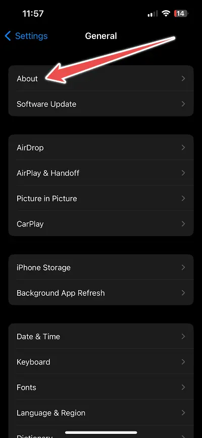 iPhone General About