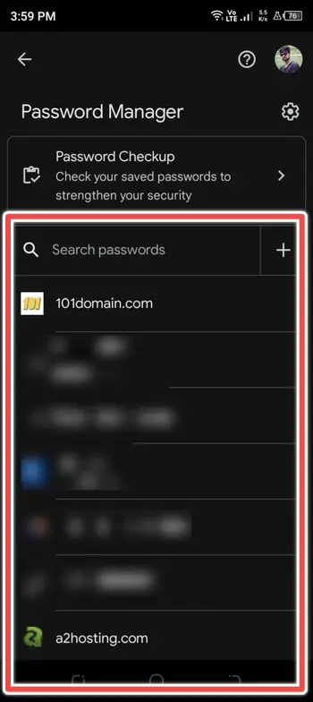 list of saved passwords - saved password of android device