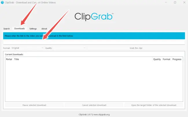 paste URL to the field - clipgrab review