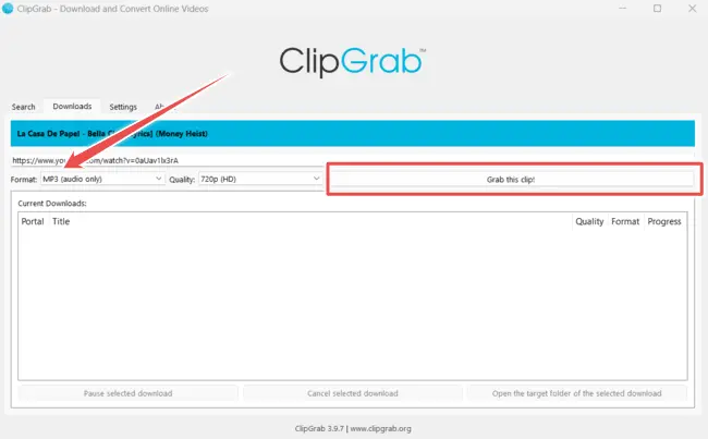 select MP3 Fromat - clipgrab review