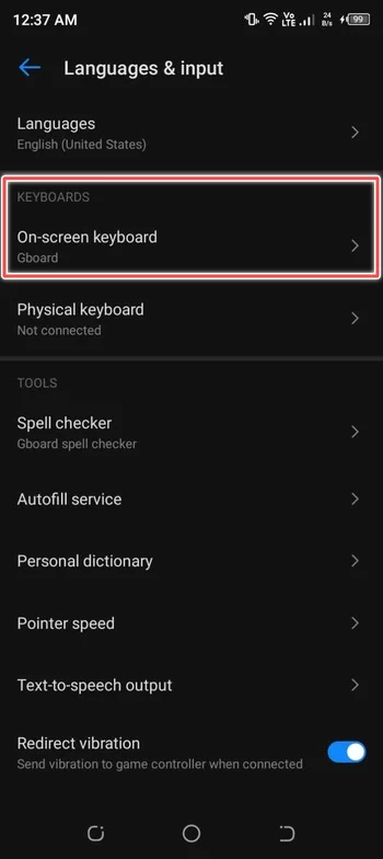 tap on on screen keyboard - change android keyboard