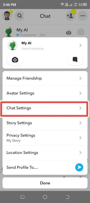 to go chat settings of my ai - get rid of my ai