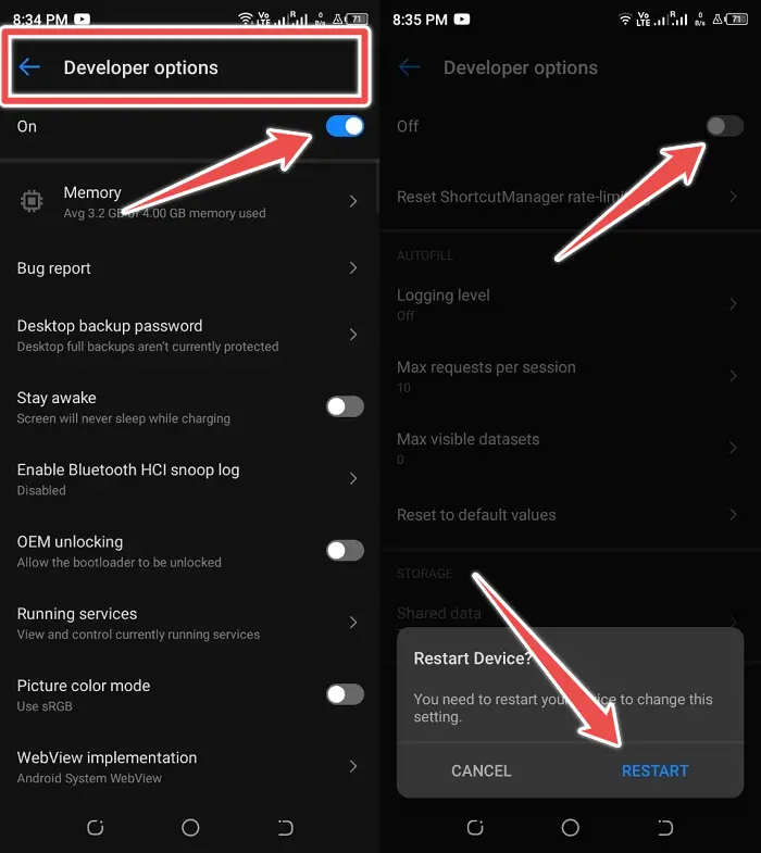 turn off developers mode