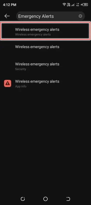 type emergency alerts on search bar - emergency alerts off