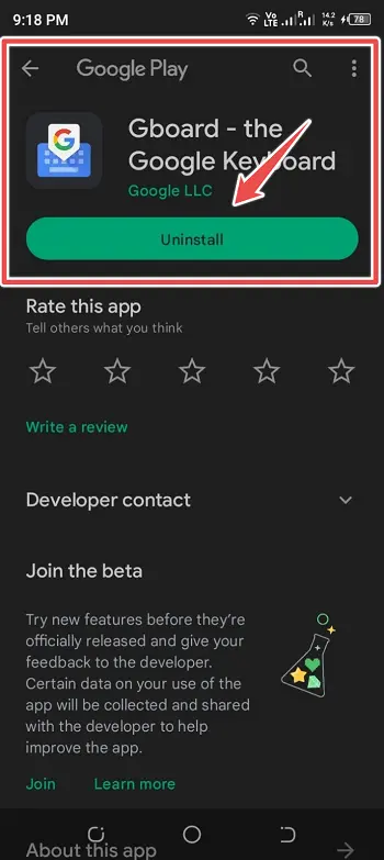 unistall GBoard - Android Keyboard Not Working