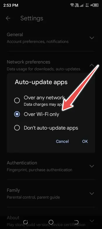 update apps on wifi only - update apps on android 13