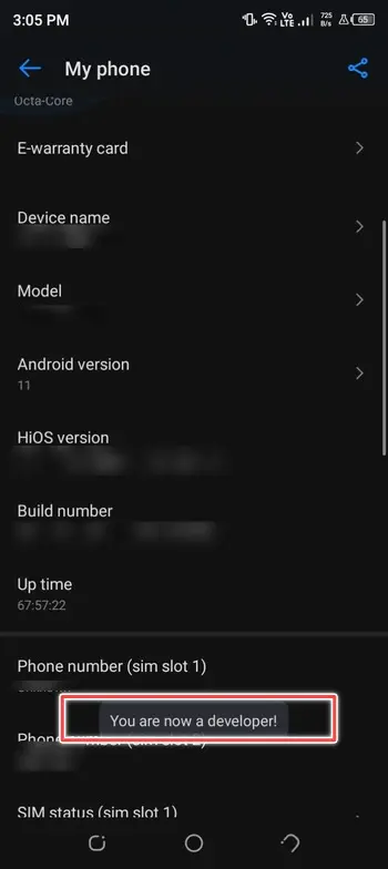 you're now a developer - enable developers mode android